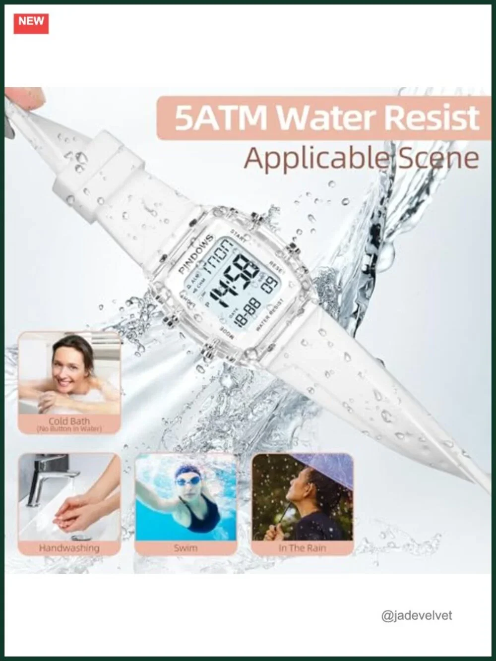 Digital Sport Watch for Women Waterproof Alarm Stopwatch Countdown 5ATM